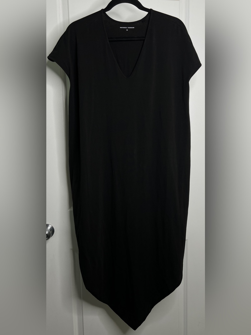 Universal Standard Geneva Dress Black Asymmetrical Hem Pima Cotton Blend Size XS